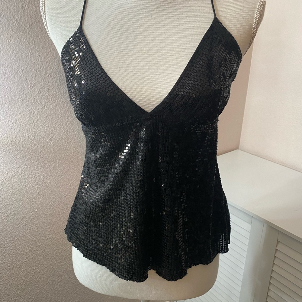 Diane von Furstenberg black sequin racer back top size 4